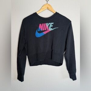 Nike Black Crew Neck Cropped Long Sleeve Sweatshirt Women's Small